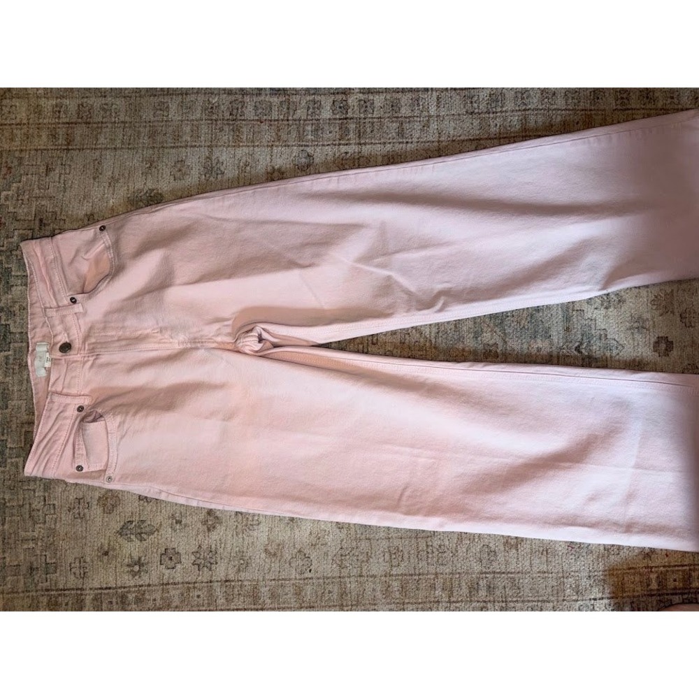 HM Womens High Waisted Wide Leg Jeans Pink Pastel Denim Size 6 Straight Leg